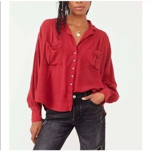NEW Free People Erin's Jacquard Oversize Button Front Top